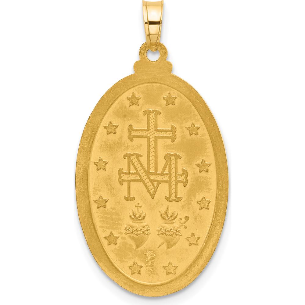 14K Yellow Gold Satin and Polished Miraculous Medal Oval Pendant - Faith Symbol Jewelry by Oro Pregiato