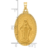 14K Yellow Gold Satin and Polished Miraculous Medal Oval Pendant - Faith Symbol Jewelry by Oro Pregiato