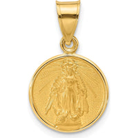 14K Yellow Gold Satin and Polished Miraculous Medal Pendant - 21mm by Oro Pregiato