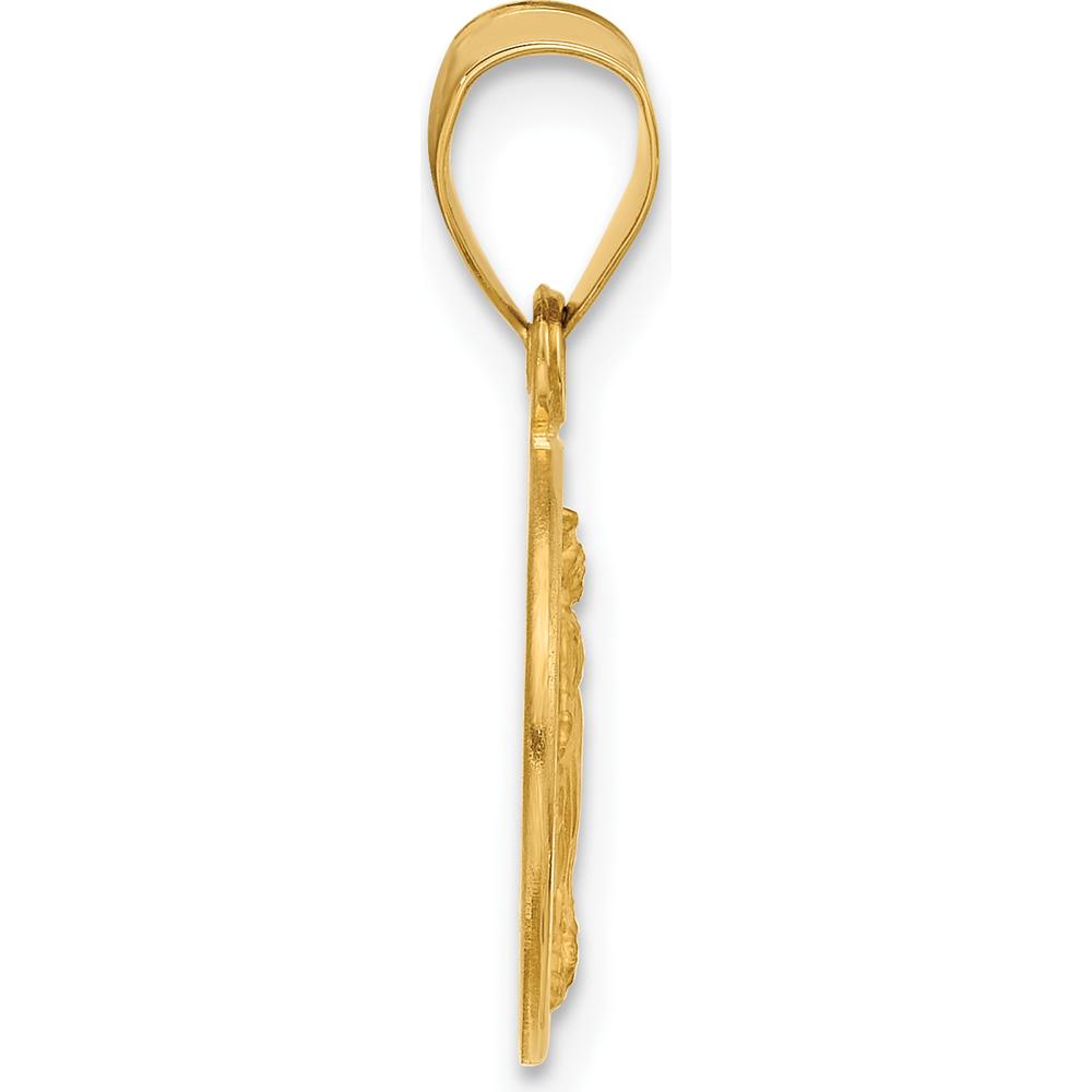 14K Yellow Gold Satin and Polished Miraculous Medal Pendant - 21mm by Oro Pregiato
