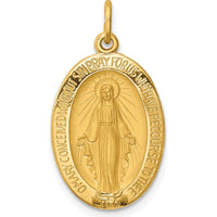 14K Yellow Gold Satin and Polished Miraculous Medal Pendant - 25mm Length by Oro Pregiato