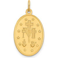 14K Yellow Gold Satin and Polished Miraculous Medal Pendant - 25mm Length by Oro Pregiato