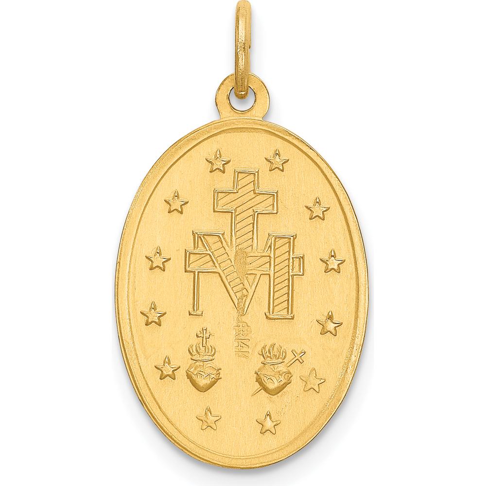 14K Yellow Gold Satin and Polished Miraculous Medal Pendant - 25mm Length by Oro Pregiato
