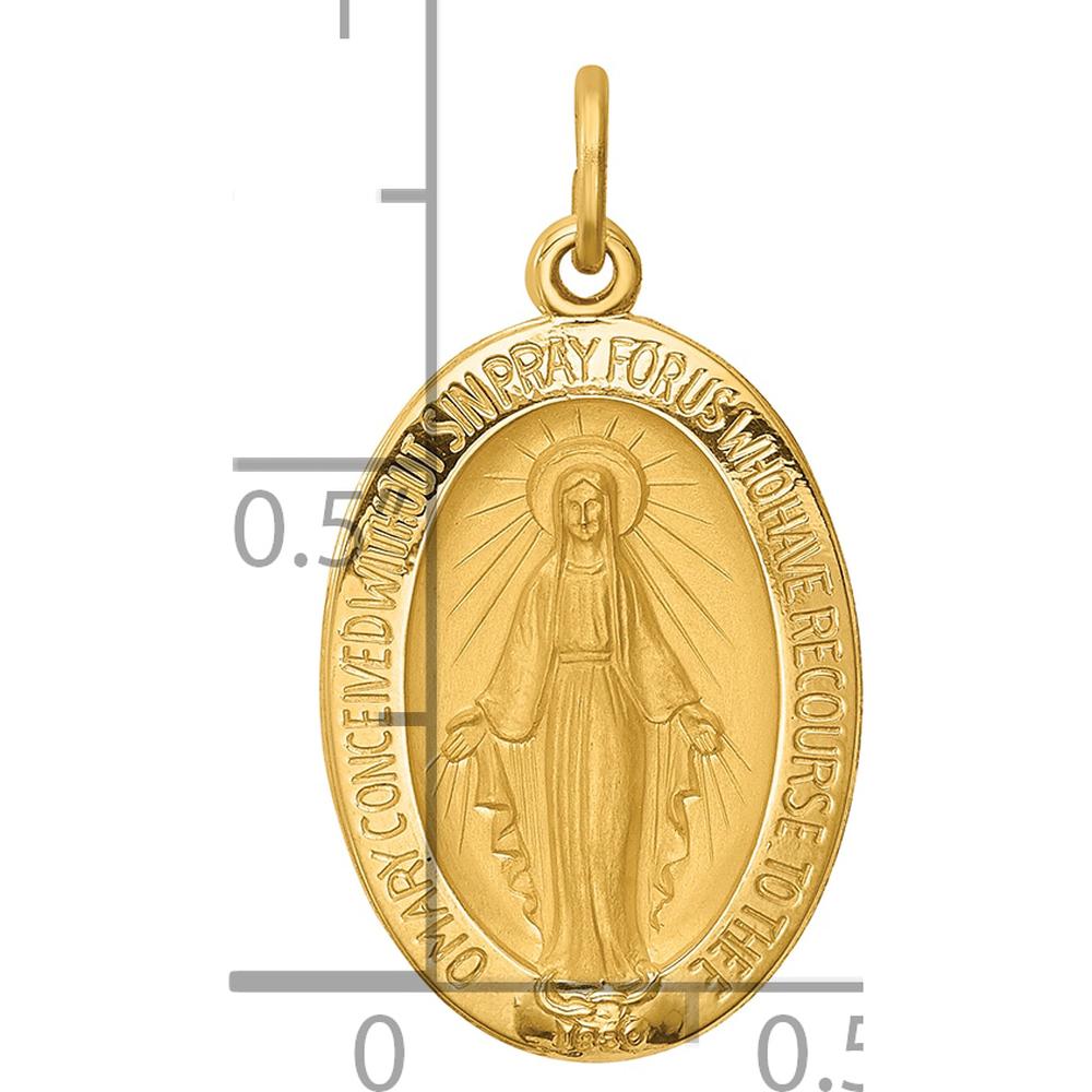 14K Yellow Gold Satin and Polished Miraculous Medal Pendant - 25mm Length by Oro Pregiato