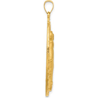 14K Yellow Gold Satin and Polished Miraculous Medal Pendant - 45mm Length by Oro Pregiato