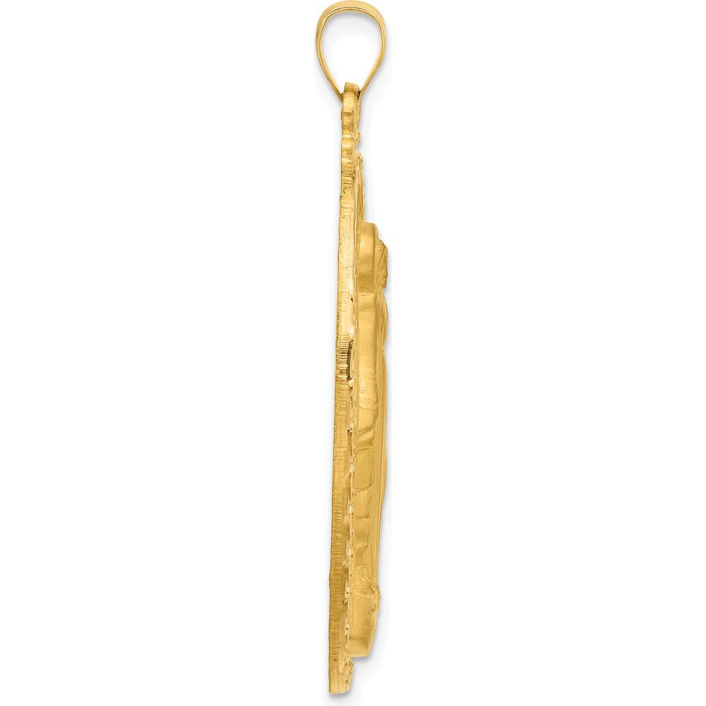 14K Yellow Gold Satin and Polished Miraculous Medal Pendant - 45mm Length by Oro Pregiato