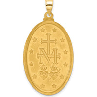 14K Yellow Gold Satin and Polished Miraculous Medal Pendant - 45mm Length by Oro Pregiato
