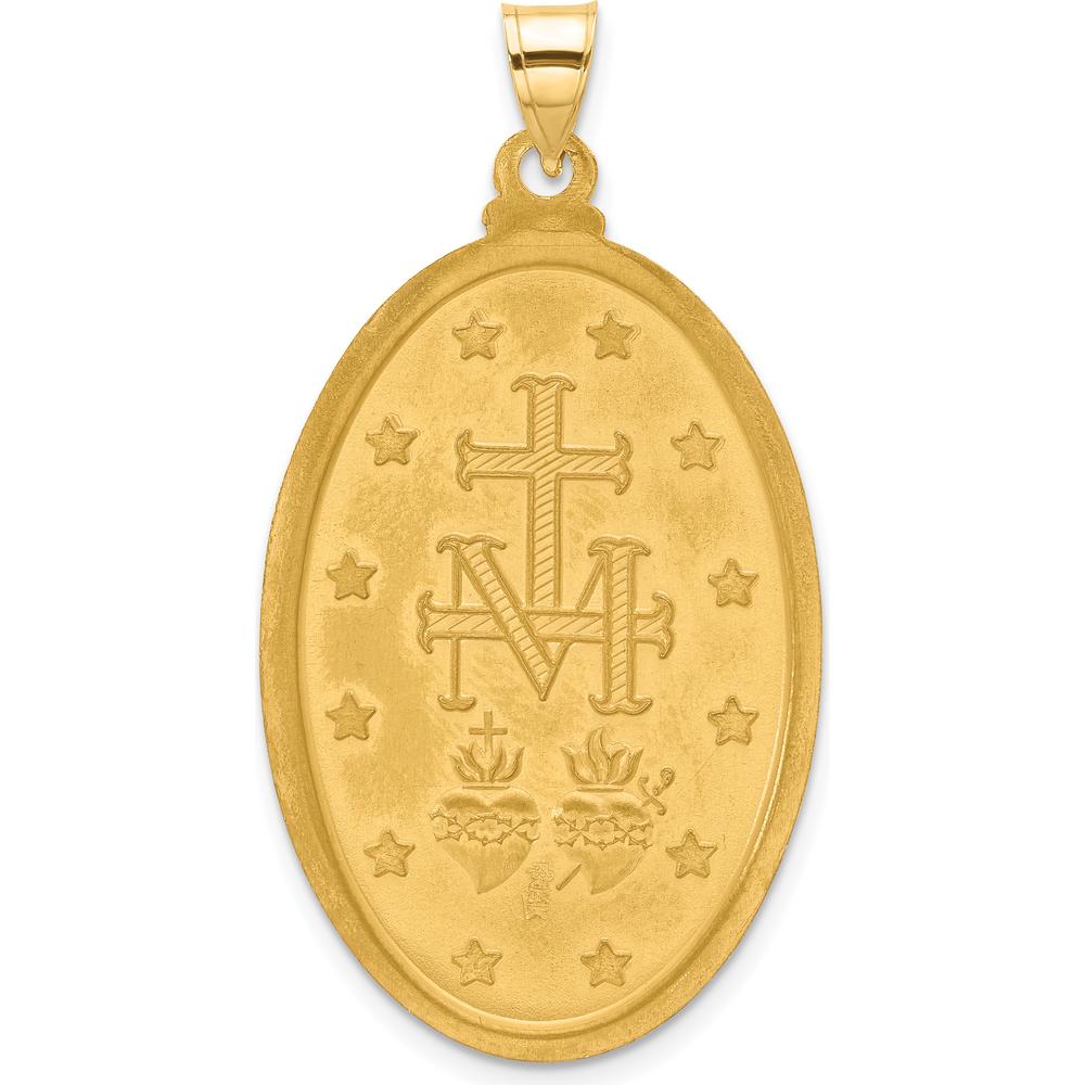 14K Yellow Gold Satin and Polished Miraculous Medal Pendant - 45mm Length by Oro Pregiato
