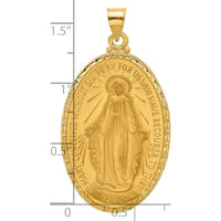 14K Yellow Gold Satin and Polished Miraculous Medal Pendant - 45mm Length by Oro Pregiato