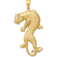 14K Yellow Gold Satin and Polished Panther Pendant - 56mm Length by Oro Pregiato