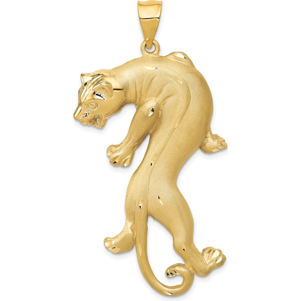 14K Yellow Gold Satin and Polished Panther Pendant - 56mm Length by Oro Pregiato