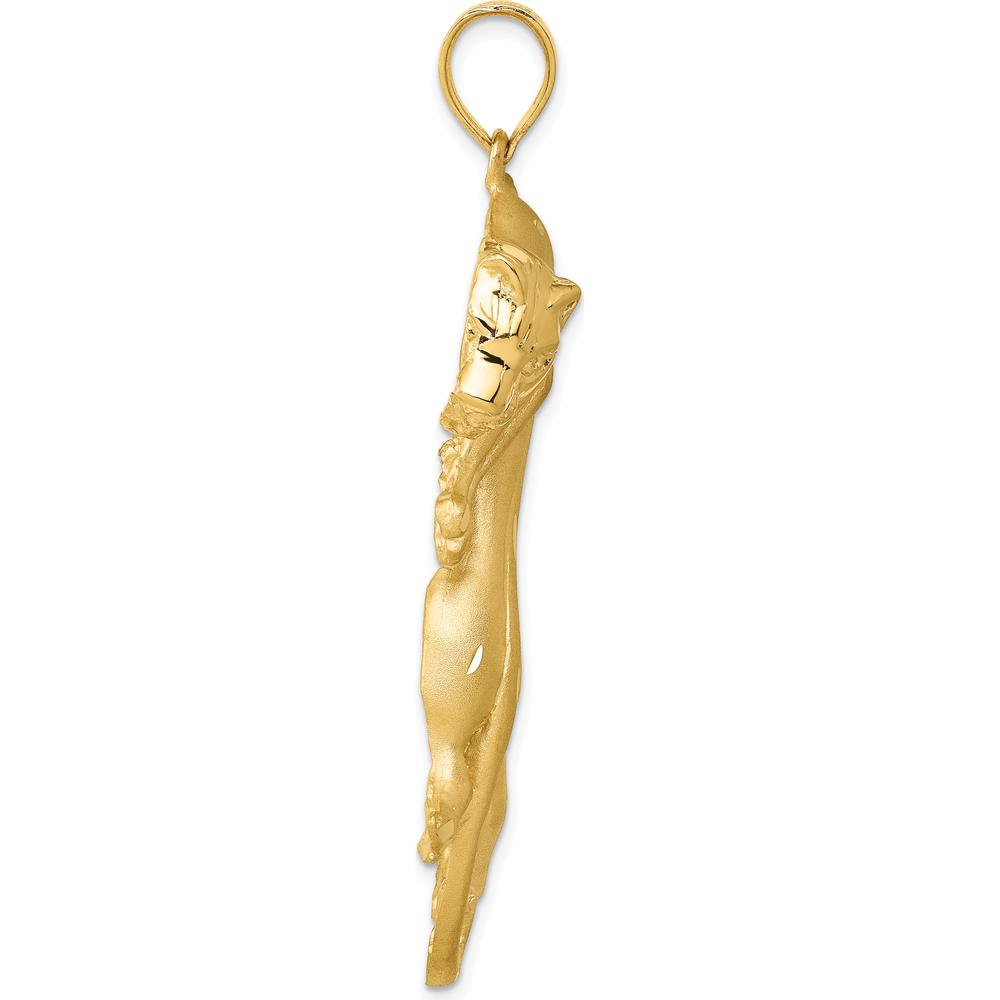 14K Yellow Gold Satin and Polished Panther Pendant - 56mm Length by Oro Pregiato