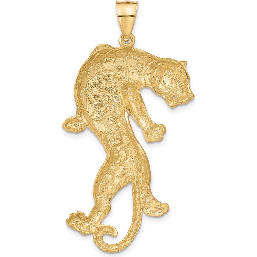 14K Yellow Gold Satin and Polished Panther Pendant - 56mm Length by Oro Pregiato