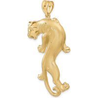 14K Yellow Gold Satin and Polished Panther Pendant - 56mm Length by Oro Pregiato