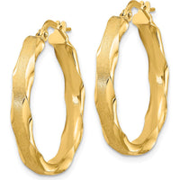 14K Yellow Gold Satin and Polished Scalloped Edge Hoop Earrings - 27mm Length by 0