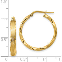 14K Yellow Gold Satin and Polished Scalloped Edge Hoop Earrings - 27mm Length by 0