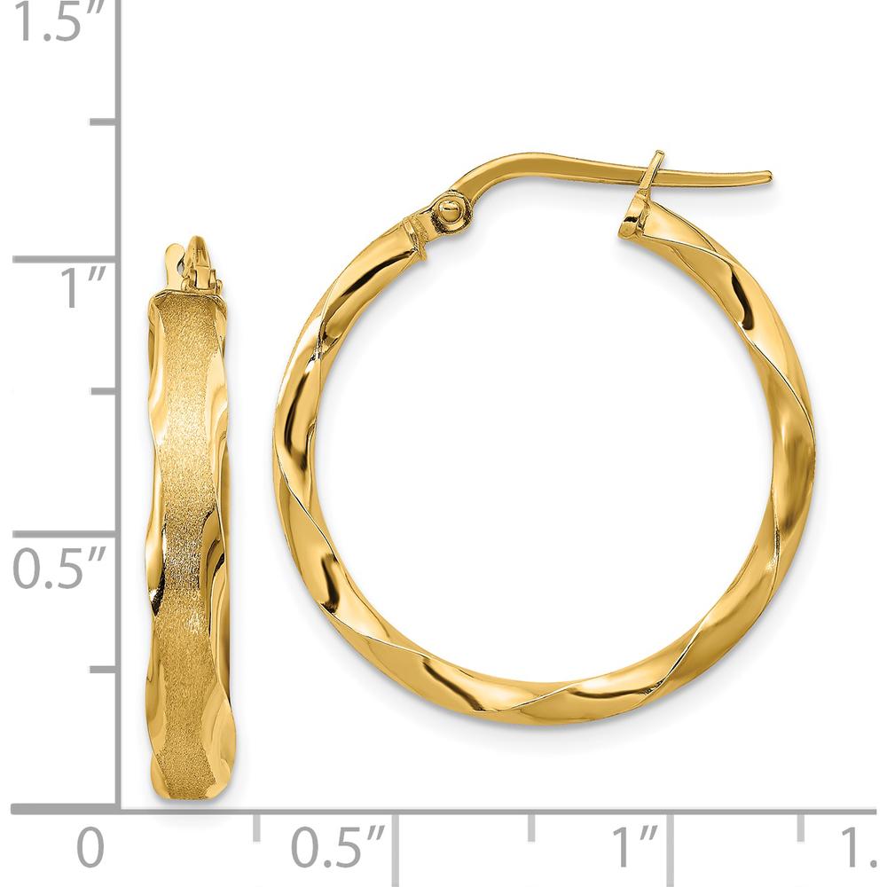 14K Yellow Gold Satin and Polished Scalloped Edge Hoop Earrings - 27mm Length by 0