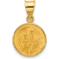 14K Yellow Gold Satin and Polished St. Joseph Medal Round Pendant - 20.6mm Length by Oro Pregiato