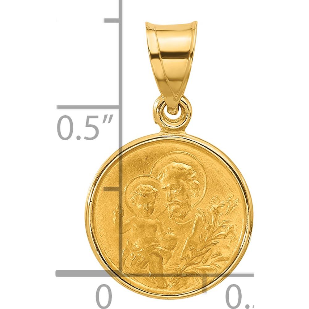 14K Yellow Gold Satin and Polished St. Joseph Medal Round Pendant - 20.6mm Length by Oro Pregiato