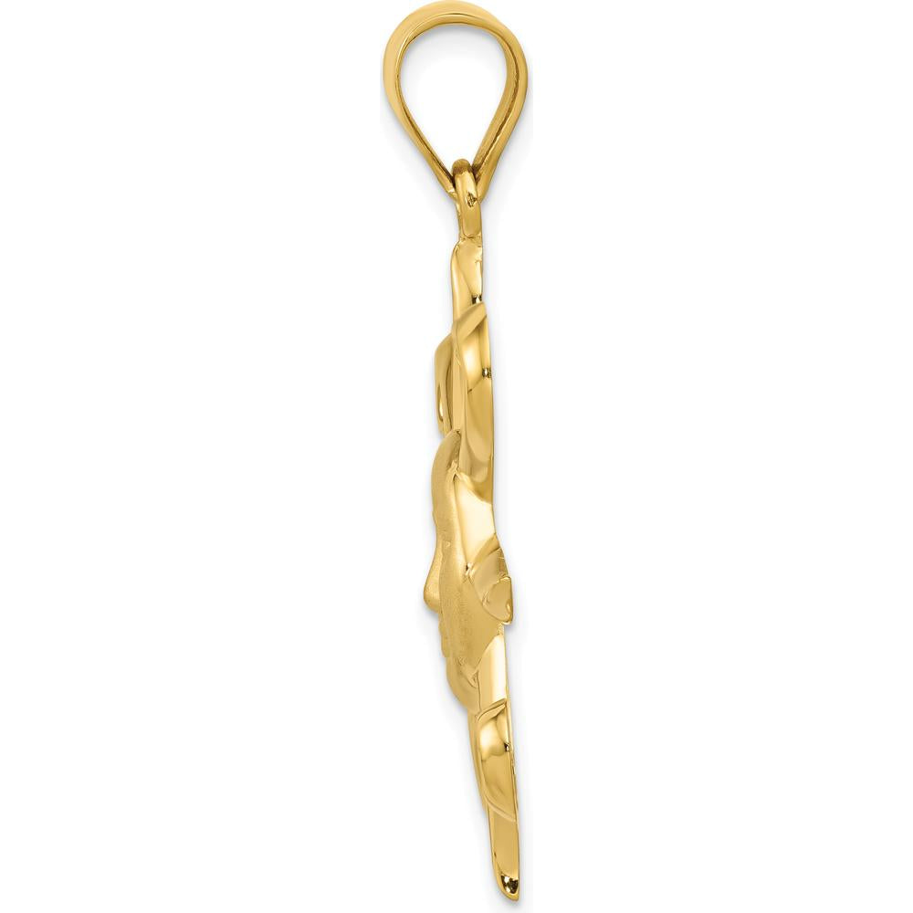 14K Yellow Gold Satin and Polished Sun Pendant - 36mm Length, 27mm Width by Oro Pregiato