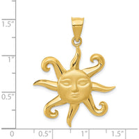 14K Yellow Gold Satin and Polished Sun Pendant - 36mm Length, 27mm Width by Oro Pregiato