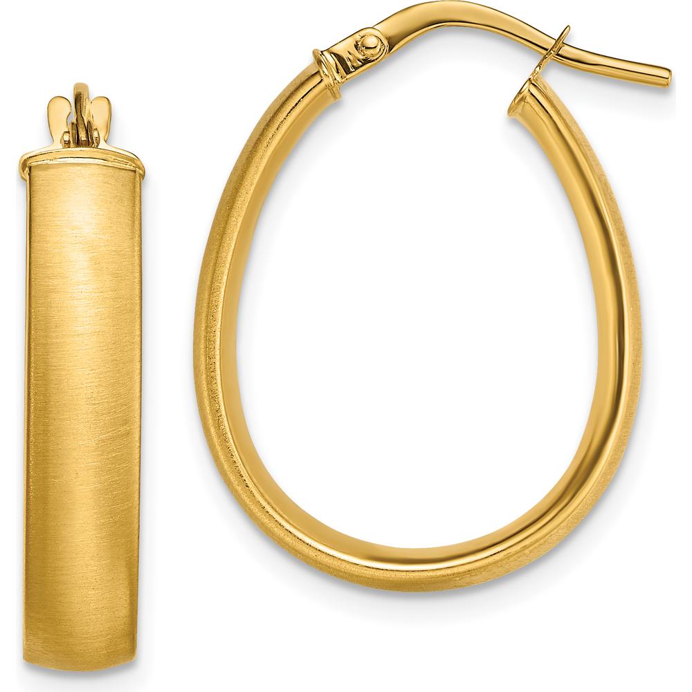 14K Yellow Gold Satin and Polished Teardrop Hoop Earrings - 23mm by 0