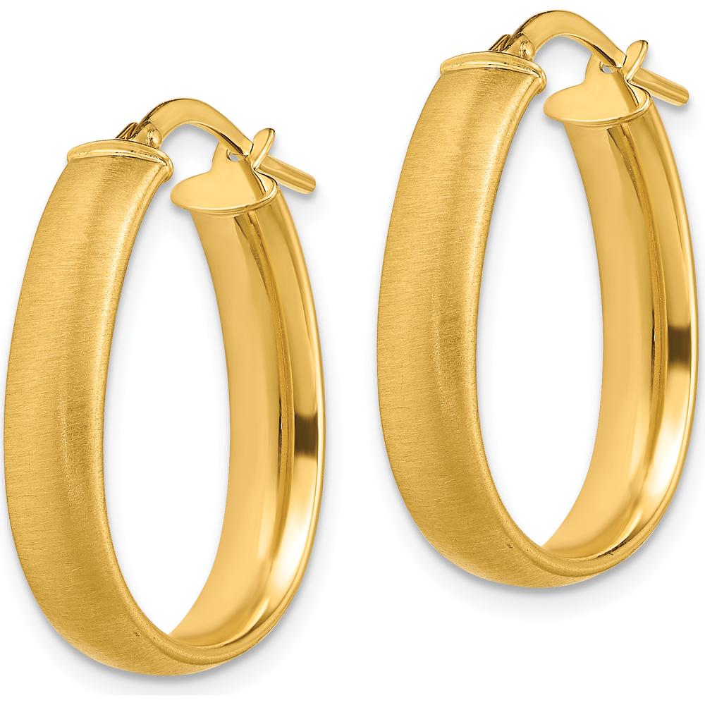 14K Yellow Gold Satin and Polished Teardrop Hoop Earrings - 23mm by 0