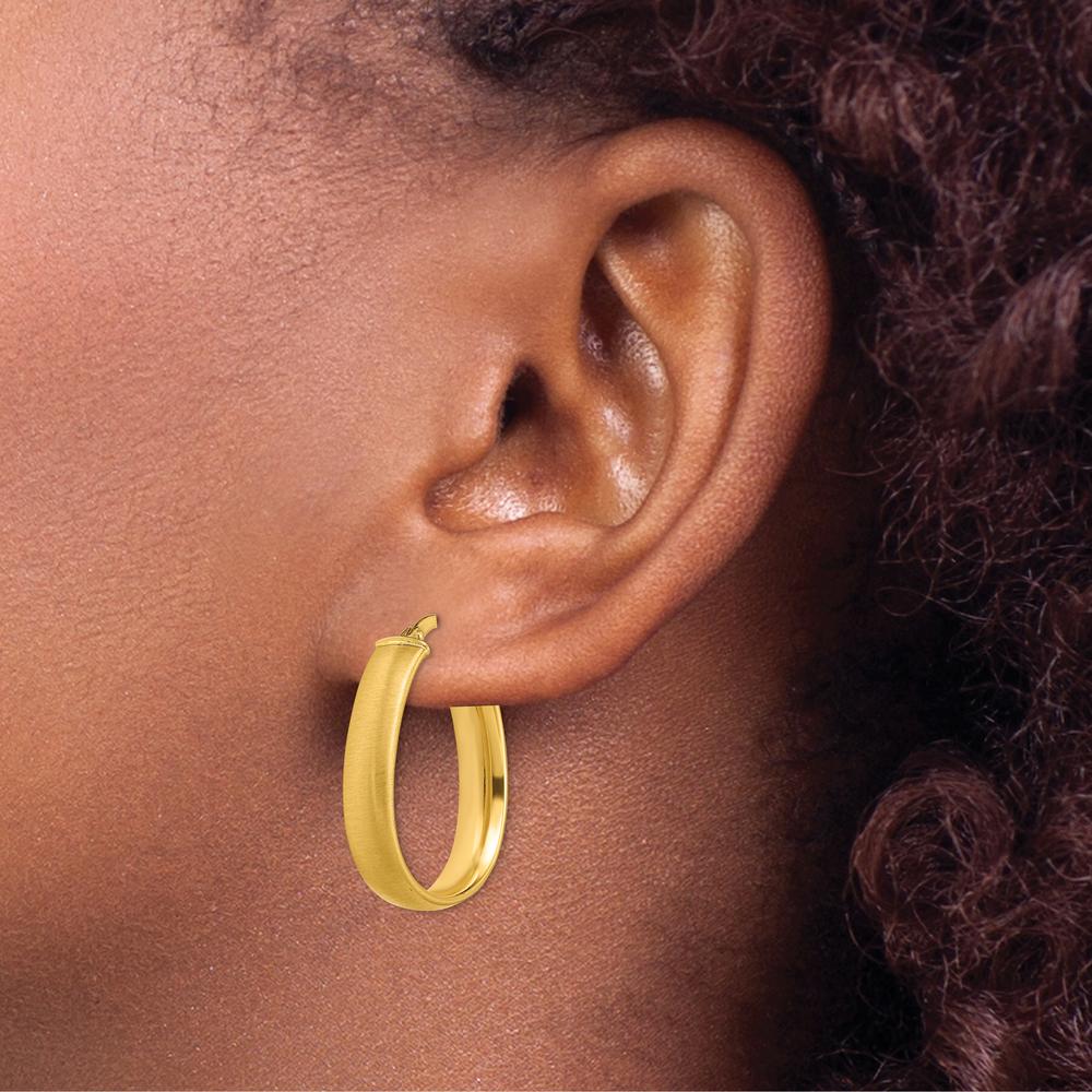 14K Yellow Gold Satin and Polished Teardrop Hoop Earrings - 23mm by 0
