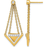 14K Yellow Gold Satin and Polished Triangle Chain Dangle Earrings with Round Diamonds - 0.072 Carat Total Diamond Weight by Monteluci Fine Jewelry