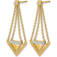 14K Yellow Gold Satin and Polished Triangle Chain Dangle Earrings with Round Diamonds - 0.072 Carat Total Diamond Weight by Monteluci Fine Jewelry