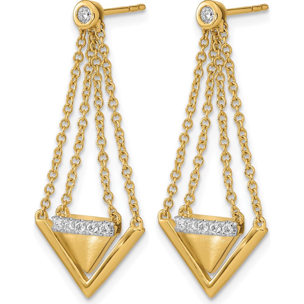 14K Yellow Gold Satin and Polished Triangle Chain Dangle Earrings with Round Diamonds - 0.072 Carat Total Diamond Weight by Monteluci Fine Jewelry