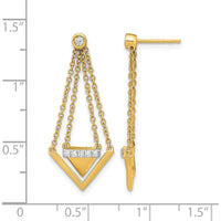 14K Yellow Gold Satin and Polished Triangle Chain Dangle Earrings with Round Diamonds - 0.072 Carat Total Diamond Weight by Monteluci Fine Jewelry