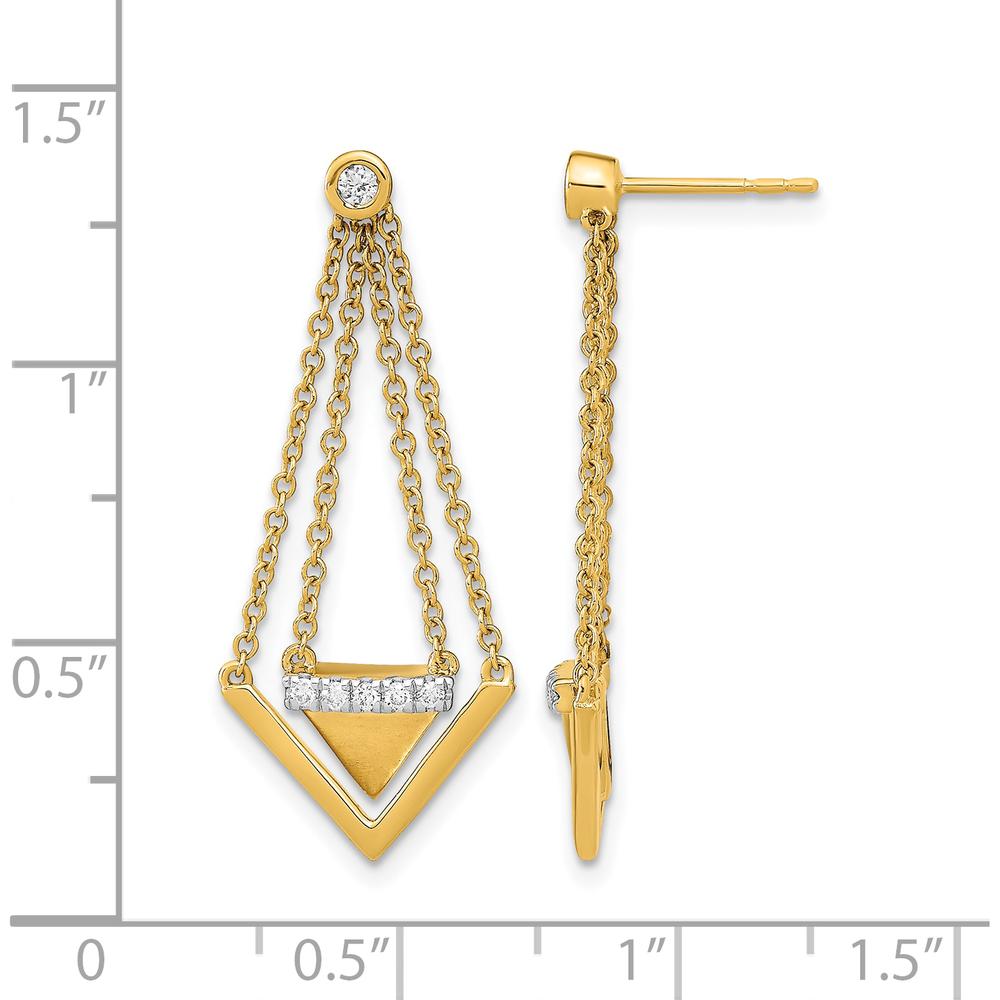 14K Yellow Gold Satin and Polished Triangle Chain Dangle Earrings with Round Diamonds - 0.072 Carat Total Diamond Weight by Monteluci Fine Jewelry