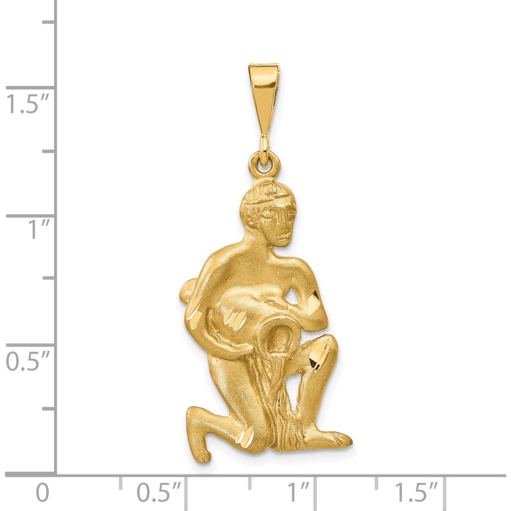 14K Yellow Gold Satin Aquarius Zodiac Charm with Diamond-Cut Details by Oro Pregiato