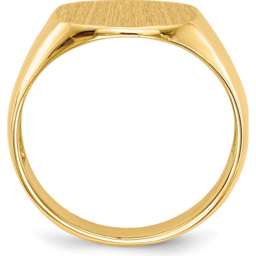 14K Yellow Gold Satin Brushed Signet Ring with Tapered Band - Engravable, 13.5x12.0mm by 0
