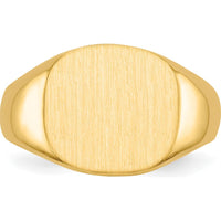 14K Yellow Gold Satin Brushed Signet Ring with Tapered Band - Engravable, 13.5x12.0mm by 0