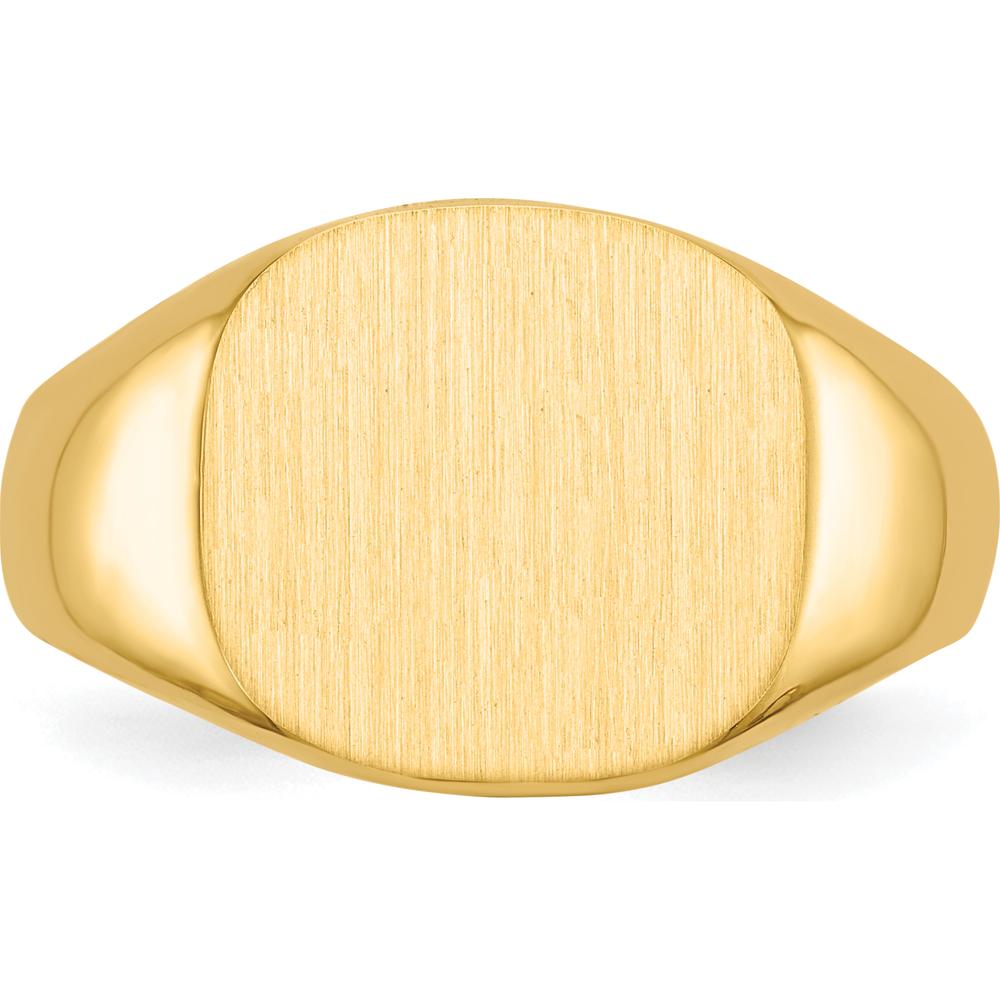 14K Yellow Gold Satin Brushed Signet Ring with Tapered Band - Engravable, 13.5x12.0mm by 0