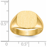 14K Yellow Gold Satin Brushed Signet Ring with Tapered Band - Engravable, 13.5x12.0mm by 0
