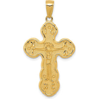 14K Yellow Gold Satin Crucifix Pendant - 38mm Length, Polished Finish by Oro Pregiato
