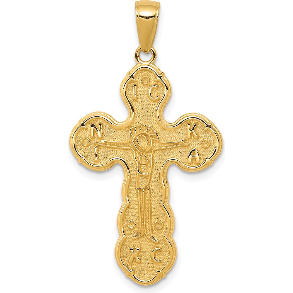 14K Yellow Gold Satin Crucifix Pendant - 38mm Length, Polished Finish by Oro Pregiato
