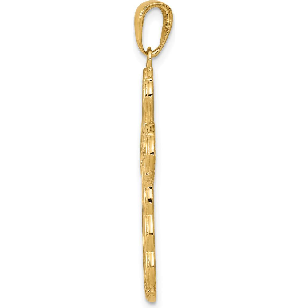 14K Yellow Gold Satin Crucifix Pendant - 38mm Length, Polished Finish by Oro Pregiato