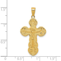 14K Yellow Gold Satin Crucifix Pendant - 38mm Length, Polished Finish by Oro Pregiato
