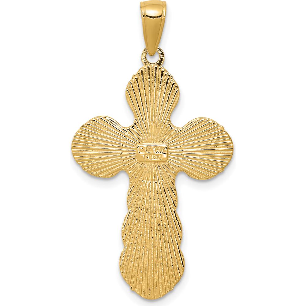 14K Yellow Gold Satin Crucifix Pendant - 38mm Length, Polished Finish by Oro Pregiato