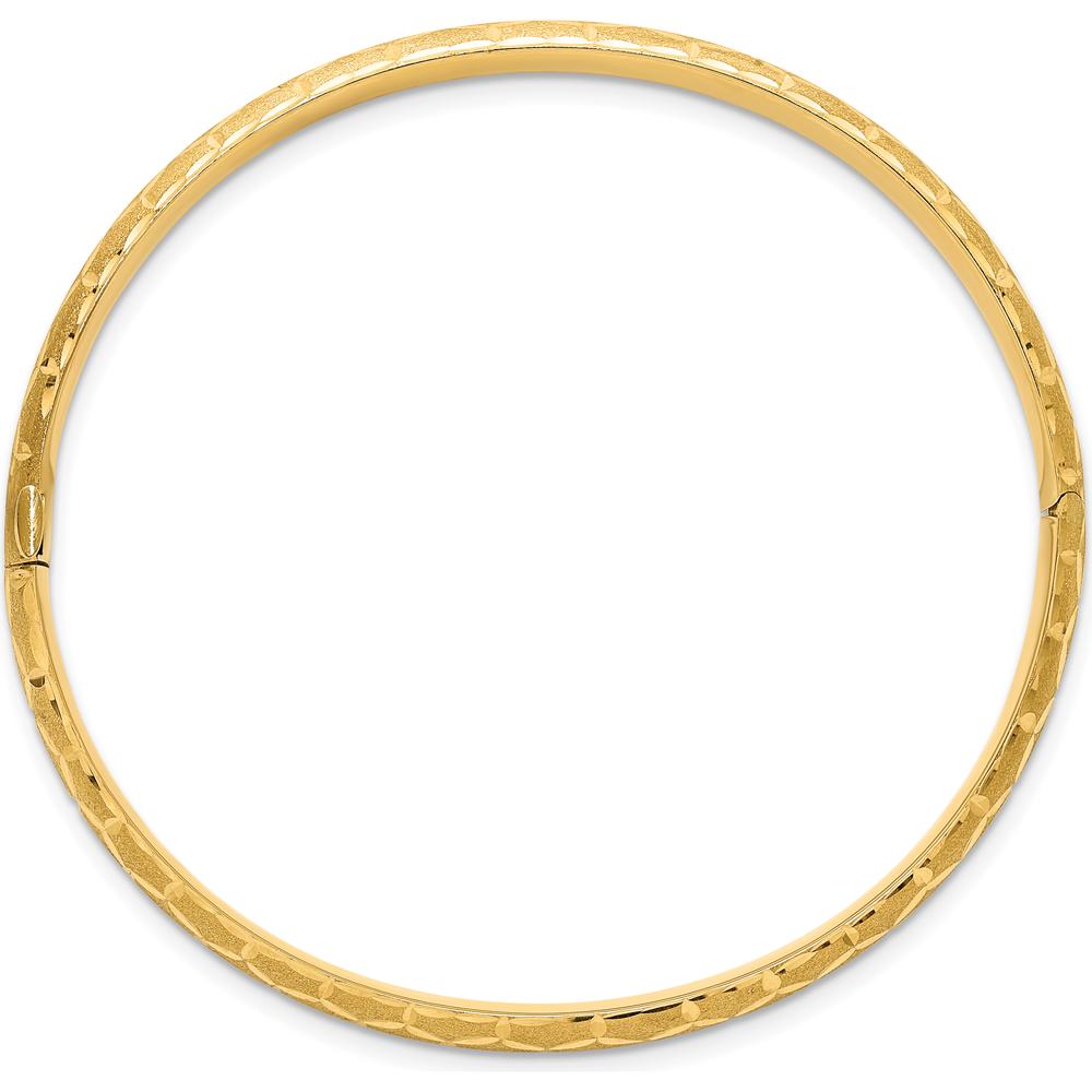 14K Yellow Gold Satin Diamond-Cut 6.20mm Hinged Round Bangle Bracelet - Luxury Statement Design by Oro Pregiato