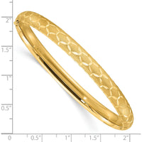 14K Yellow Gold Satin Diamond-Cut 6.20mm Hinged Round Bangle Bracelet - Luxury Statement Design by Oro Pregiato