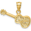 14K Yellow Gold Satin Diamond-Cut Acoustic Guitar Pendant with Brushed Finish by Oro Pregiato