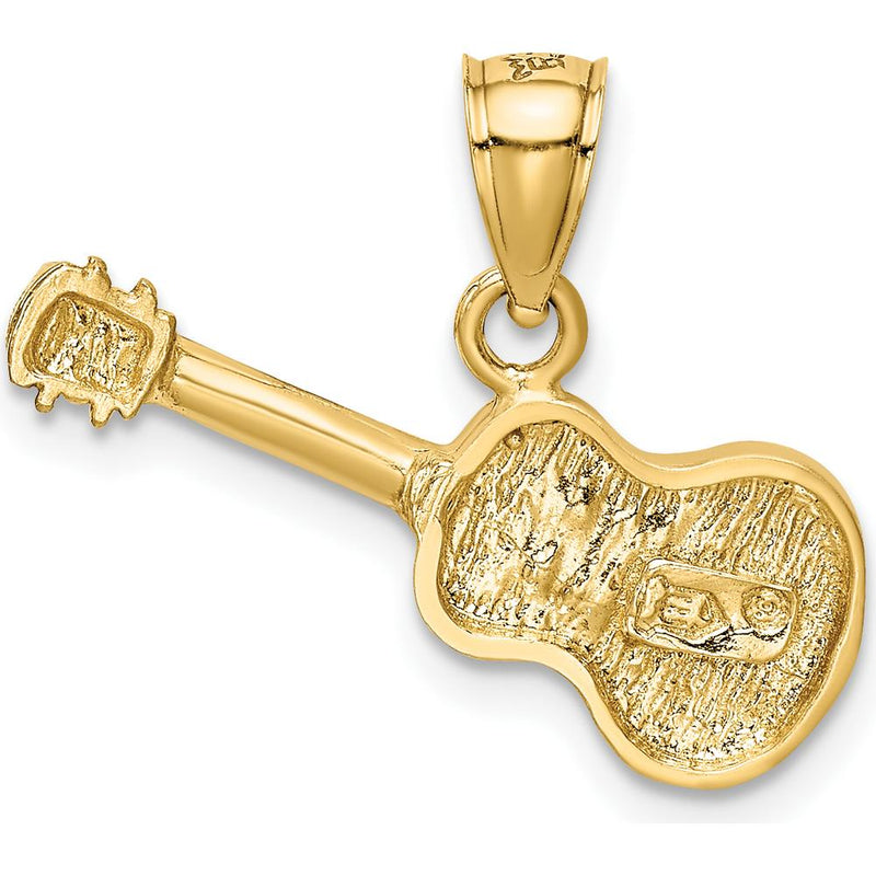 14K Yellow Gold Satin Diamond-Cut Acoustic Guitar Pendant with Brushed Finish by Oro Pregiato