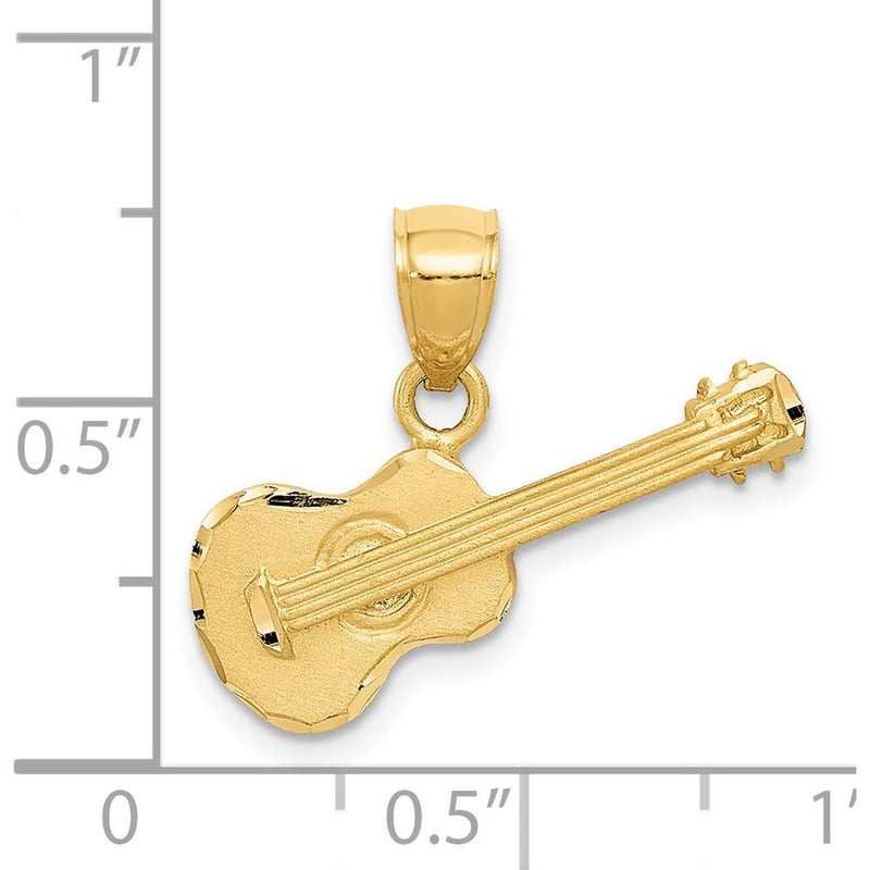 14K Yellow Gold Satin Diamond-Cut Acoustic Guitar Pendant with Brushed Finish by Oro Pregiato