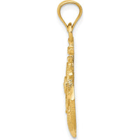 14K Yellow Gold Satin Diamond-Cut Anchor and Ship's Wheel Pendant - Nautical Themed Design by Oro Pregiato