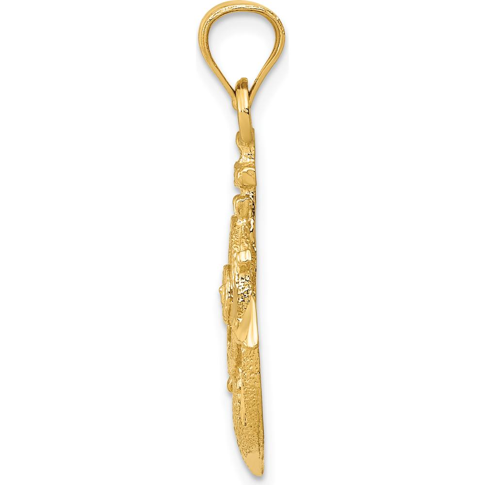 14K Yellow Gold Satin Diamond-Cut Anchor and Ship's Wheel Pendant - Nautical Themed Design by Oro Pregiato